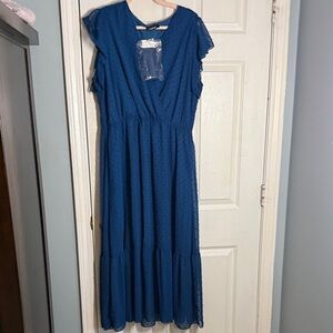 Amazon Blue Maxi Dress with Flutter Sleeves